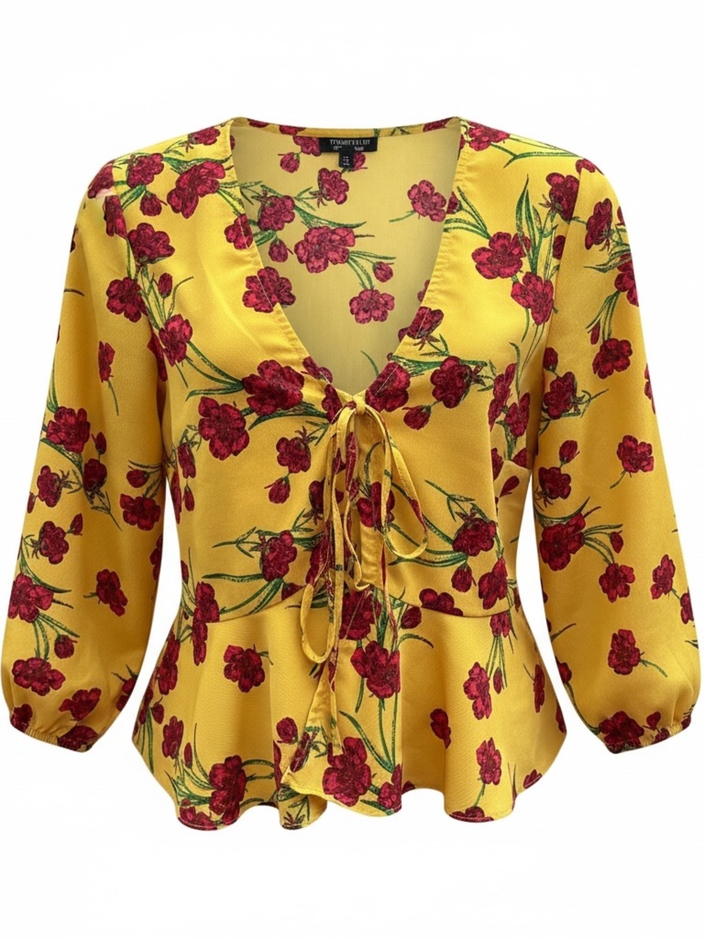 Topshop Yellow Red Floral Peplum Blouse Balloon sleeve Festival Blouse Sz 4 US